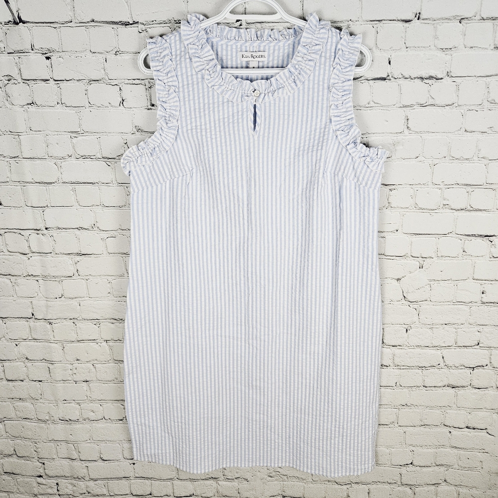 KIM ROGERS | ruffle striped seersucker sleeveless shift dress